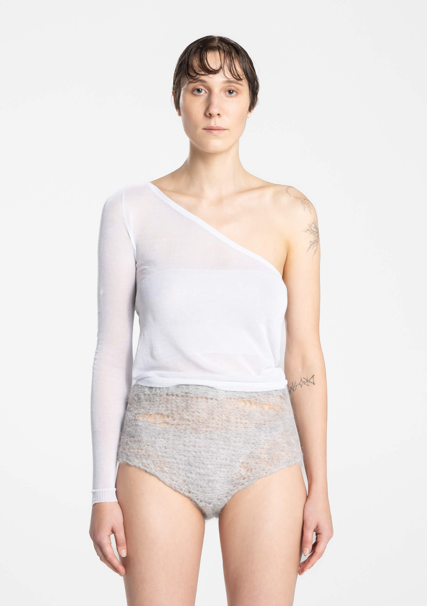 Noja - cotton - pullover - asymmetrical - light mint - close up