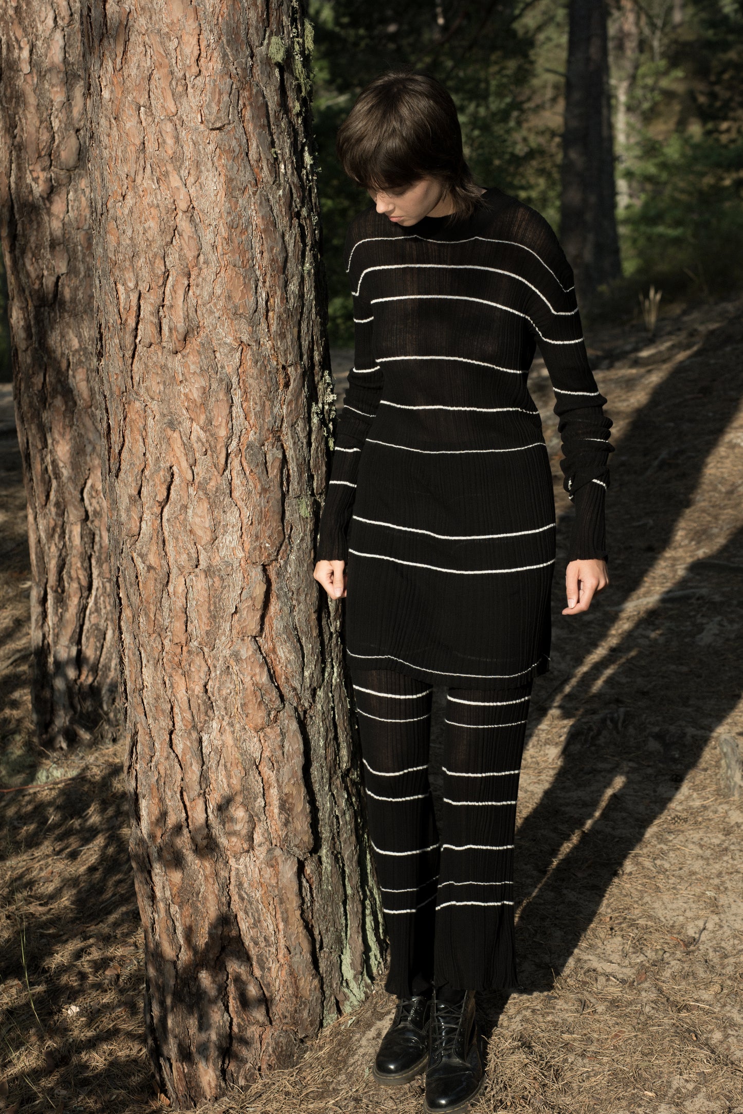mock neck tunic sweater with white stripes fairly produced