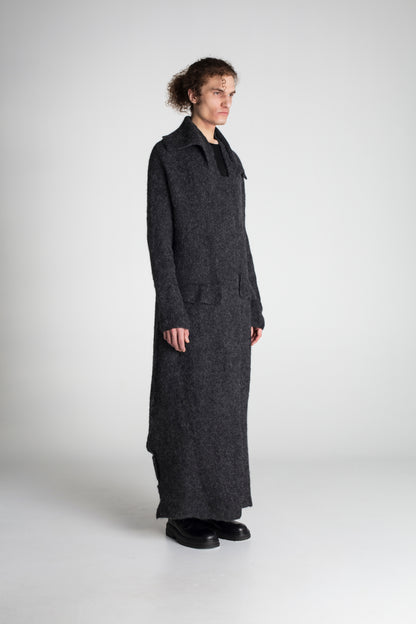 ungendered dark wool designer maxi overcoat 