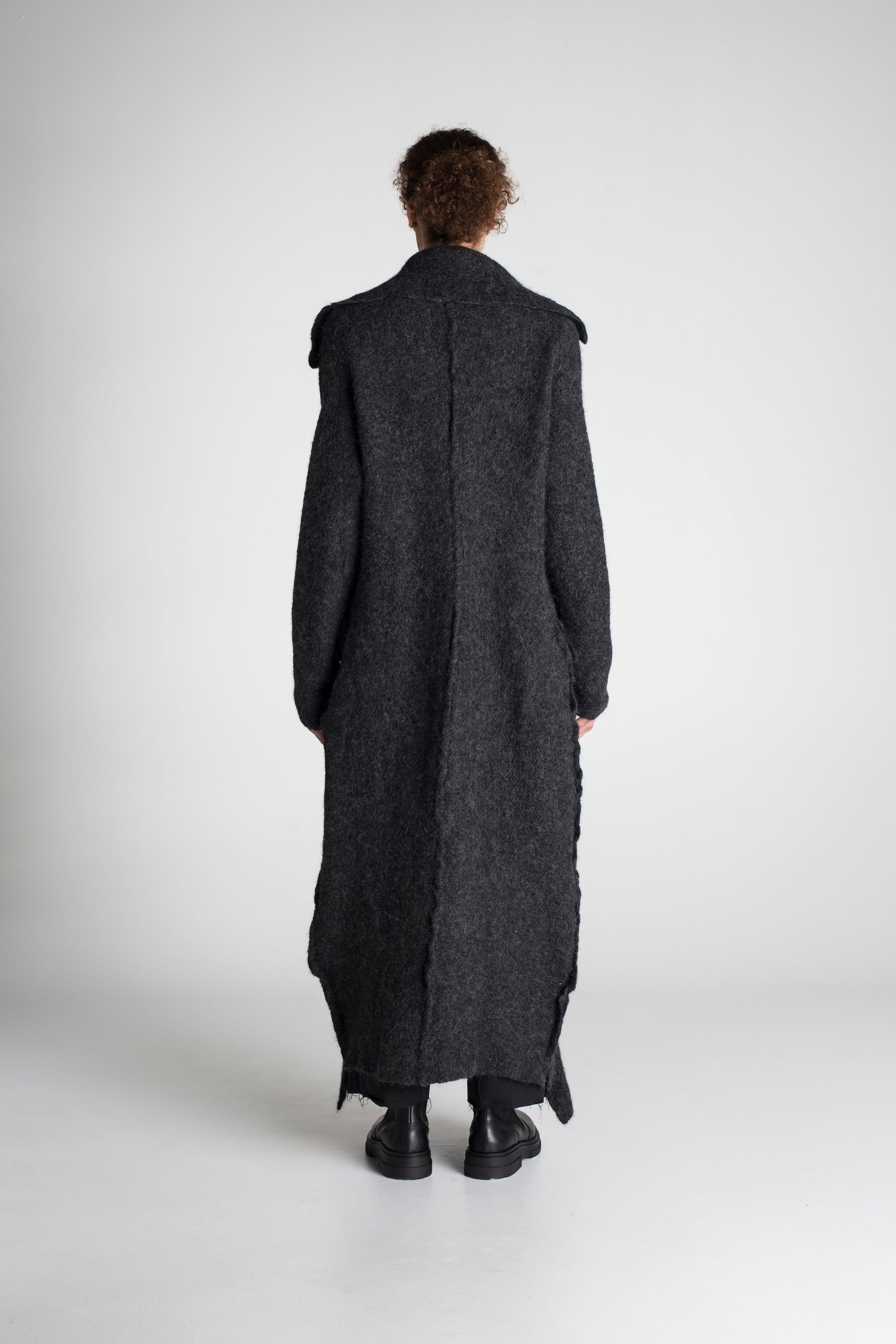 good quality womens knitwear dark grey wool maxicoat 
